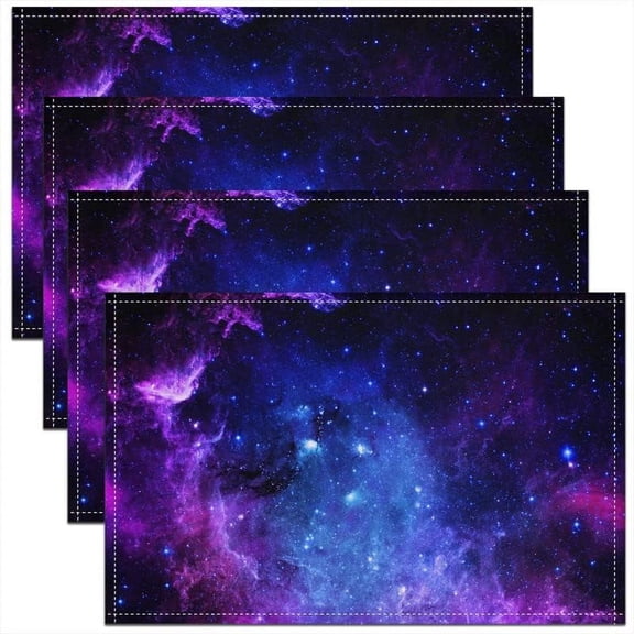 Purple Galaxy Placemats Set of 4, Outer Space Place Mats 12x18 Inch for Dining Table Decorations, 3D Printed Space Table Mats for Kitchen Decor Dinner Indoor 18"x12"