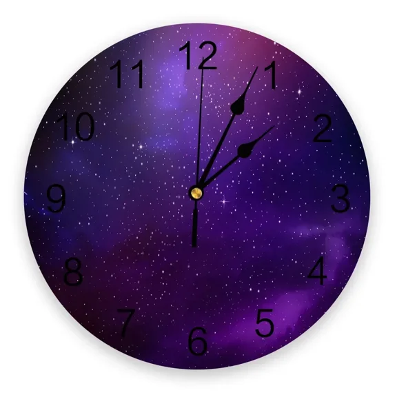 Purple Galaxy Planet 3D Wall Clock Modern Design Brief Living Room Decoration Kitchen Clock Art Wall Watch Home Decor(14 Inch)