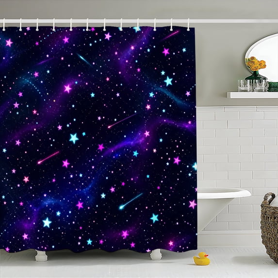 Purple Galaxy Shower Curtain 72x72, Waterproof Washable Polyester Bathroom Curtain, Galaxy Bath Curtain with 12 Plastic C Hooks, Machine Washable Fabric Bath Curtain for Bathroom Decor