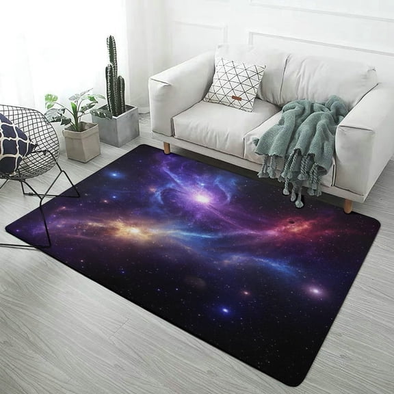Purple Galaxy Space Planet Eyelet Universe Stars Starry Carpet for Home Decoration Soft Comfy Rugs for Bedroom Living Room Bathroom Entrance Non-slip Comfort Mat