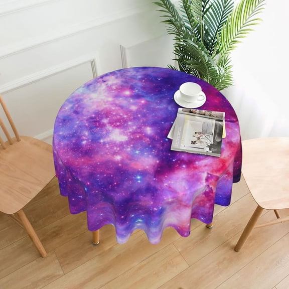 Purple Galaxy Space Round Tablecloth Starry Sky Pattern Table Cover For Living Room Dining Modern Waterproof Table Cover