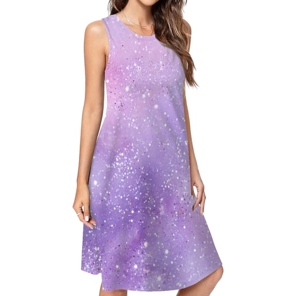 Purple Galaxy Sparkle Spring Summer Dresses For Women Fashion Dress Casual Sleeveless Loose Sundress With Pockets