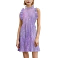 thumbnail image 1 of Purple Galaxy Sparkle Women's Fashion Casual Dress Summer Stand Up Collar Ruffles Sleeve Dress Elegant Dresses, 1 of 4