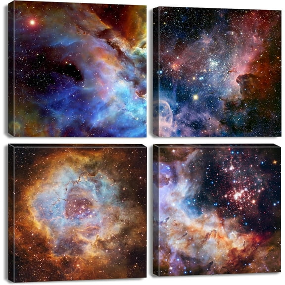 Purple Galaxy Wall Art Outer Space Decor for Boys Room Nebula Starry Pictures Bedroom Canvas Print Interstellar Posters Astronomy Painting Artwork Living Room Bathroom Office Home Decoration 12x12" 4P