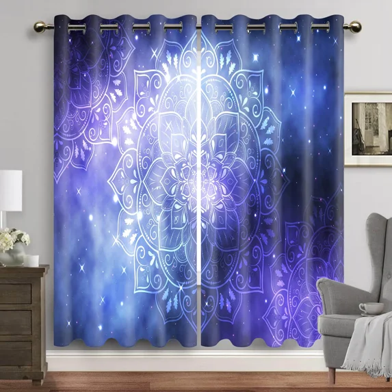 Purple Galaxy Window Curtains Space Planet Eyelet Blackout Curtain Universe Stars Drapes for Bedroom Starry Forest Cortinas 2pcs
