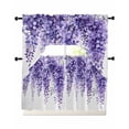 thumbnail image 1 of Purple Garden Florals Swag Kitchen Curtains Sets for Windows 24 Inch Length, Spring Leaves Botanical Short Window Curtain Panels Swags Valances and Tiers 3 Piece Set for Cafe/Dining Room, 1 of 5