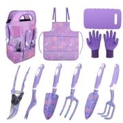 ZUEXT Purple Garden Tool Sets 10-Piece, Aluminum Alloy Steel Hand Tools w/Non-Slip Ergonomic Handle, Floral Print Garden Supplies Organizer Handbag, Cute Garden
