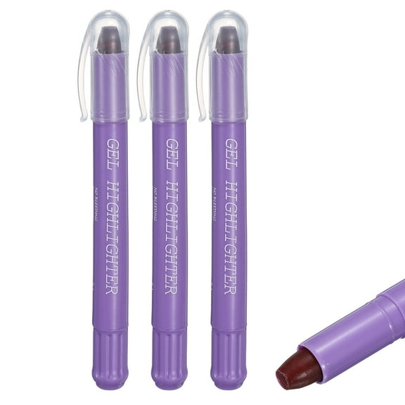 Purple Gel Highlighters, 3 Pack Gel High Lighters No Bleeds Highliters Pens Wax Crayon Neon Clear View Bright Marker Pen Twist Up Gel Stick Cute for Books Office Adults