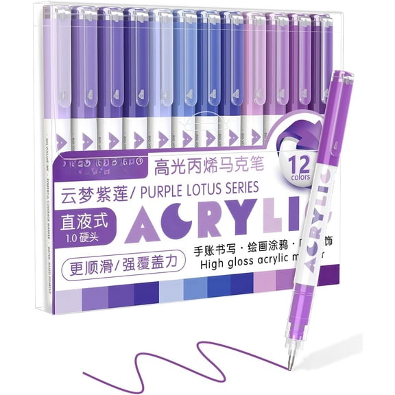 Purple Gel Pens 12 Color, Colored Pens for Journaling, Coloring Books, Calligraphy, Note Taking & DIY Crafts, RollerBall Pen Tip