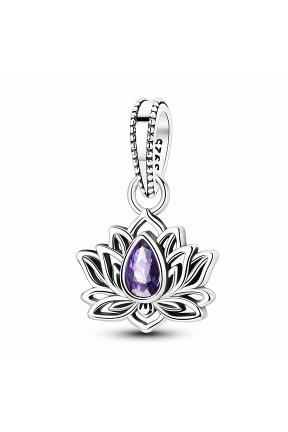 Purple Gem Lotus Silver Plated Charm