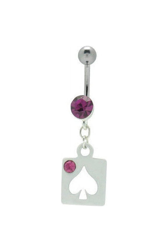 Purple Gem Spades Playing Card Dangle Belly Ring