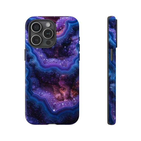 Purple Geode Fluorite Agate Crystal Case for iPhone 17 through 11 Pro Max