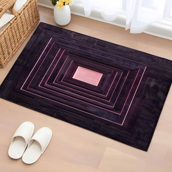 Purple Geometric Bathroom Mats 2x3 FT, Non Slip Small Kitchen Mat, Framed Abstract Art Modern Washable Soft Backed Front Door Throw Rugs Non-Shedding Indoor Outdoor Doormat for Entryway Sink