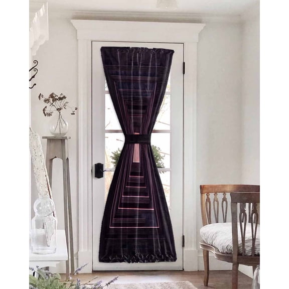 Purple Geometric Blackout Door Curtains for French, Glass,Front, Back, Patio Door, Framed Abstract Art Modern Thermal Insulated Rod Pocket Window Curtain Drapes With Tiebacks 25"x72"