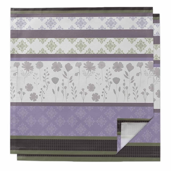 Purple Geometric Cloth Napkins, Stripes Boho Spring Flowers Country Rural Washable and Reusable Dinner Napkins Set of 2, Table Napkin for Kitchen Party Birthday Wedding Hotel Housewarming 20"x20"