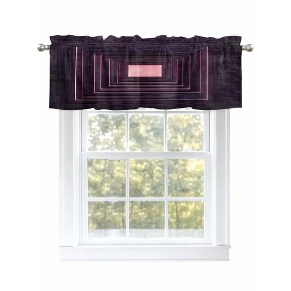 Purple Geometric Curtain Valances for Windows, Framed Abstract Art Modern Kitchen Valance Window Treatment, Light Filtering Block Curtains for Bathroom/Bedroom/Living Room 60'' x 18''