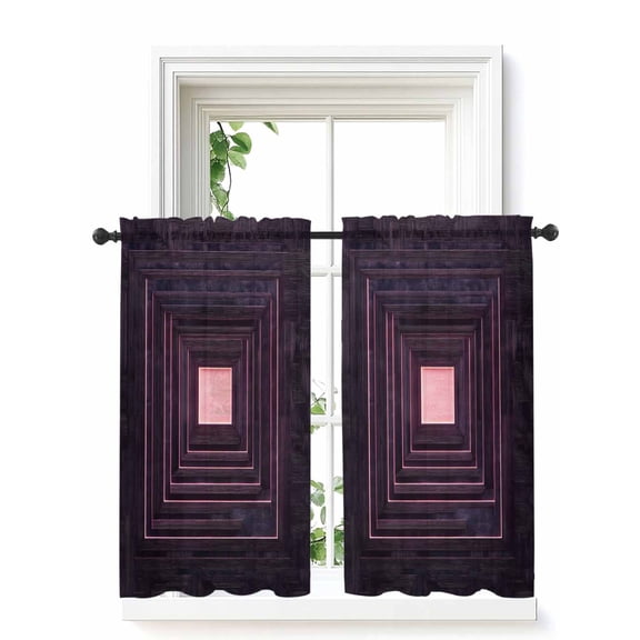 Purple Geometric Curtains 45 Inch Length, Sheer Curtains for Bedroom Living Room Window Framed Abstract Art Modern Rod Pocket Voile Drapes Kitchen Curtains Small Half Window 52"x45" 2 Panels