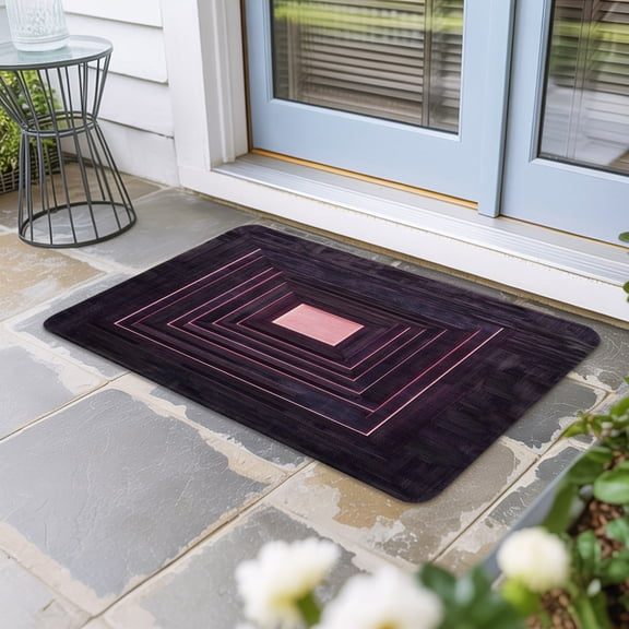 Purple Geometric Door Mat Indoor Outdoor, Framed Abstract Art Modern Non Slip Welcome Mat with Rubber Backing, Absorbent Fabric Front Door Mats Entryway Rug for Home Patio Entrance 24"x36"