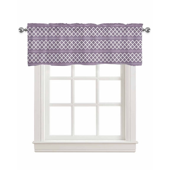 Purple Geometric Linen Curtain Valance for Bedroom/Bathroom/Kitchen/Office/Living/Dining Room Window,Modern Abstract Art Plaid Aesthetics Rod Pocket Topper Decorative Cafe Drapes Panel 42"x18"