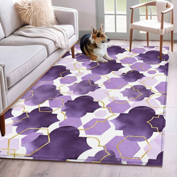 Purple Geometric Moroccan 3'x5' Washable Rug, Abstract Art Purple Ombre Modern Non-Slip Area Rugs for Entryway Kitchen Classroom, StainResistant Dorm Throw Carpet, Low Pile Soft Indoor Floor Mat