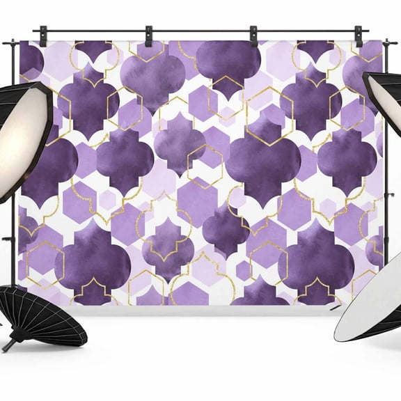 Purple Geometric Moroccan Backdrop for Photography,Fabric Photo Background Backdrop,Abstract Art Purple Ombre Modern Photo Booth Background for Portrait Photoshoot Video Wedding Studio Banner 7x5ft