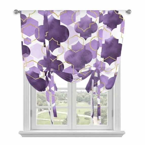 Purple Geometric Moroccan Balloon Curtains for Bedroom/Front Door/Bathroom, Abstract Art Purple Ombre Modern Tie Up Curtains 63 Inch Length Light Filtering Kitchen Curtains Shades for Windows 46"x63"
