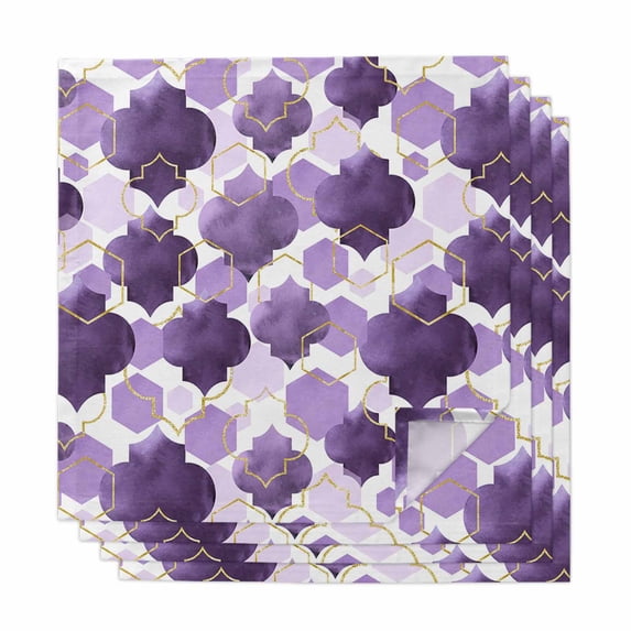 Purple Geometric Moroccan Cloth Napkins, Abstract Art Purple Ombre Modern Washable and Reusable Dinner Napkins Set of 4, Table Napkin for Kitchen Party Birthday Wedding Hotel Housewarming 20"x20"