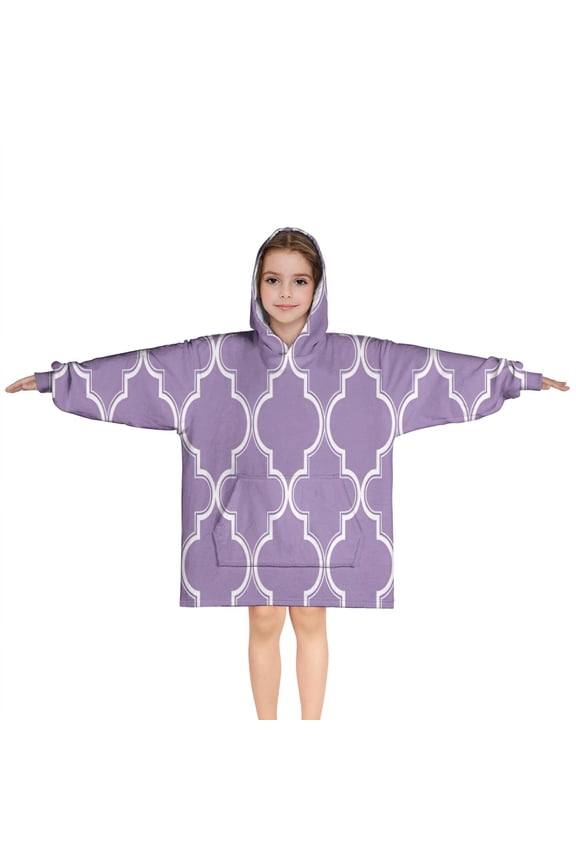 Purple Geometric Quatrefoil Pattern Blanket Hoodies for Kids 6-13YR Oversize Wearable Blanket Hoodies for Boys Girls Teens