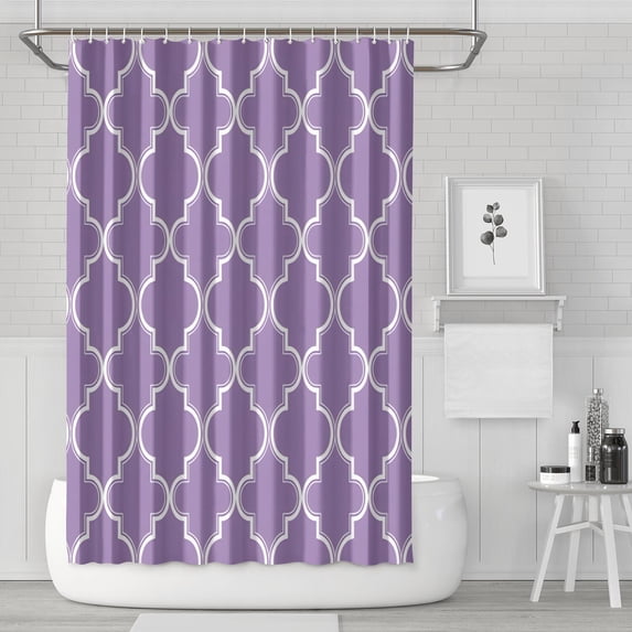 Purple Geometric Quatrefoil Pattern Shower Curtain 72"x72" ,Bathroom Decorative Shower Curtains Set with 12 Hooks,Modern Waterproof Washable Shower Curtain