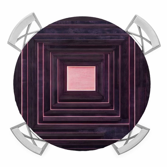 Purple Geometric Round Tablecloth for 36-44 Inch Tables, Fitted Table Cover with Elastic Edge, Framed Abstract Art Modern Waterproof Outdoor Table Cloth Protector for Patio Garden Dinner Picnic