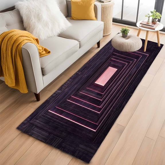 Purple Geometric Runner Rug 2x6 FT, Non Slip Hallway Rugs, Framed Abstract Art Modern Washable Soft Floor Carpet Non-Shedding Throw Runner Carpet Long Rug for Entryway Kitchen Bedside Sliding Door
