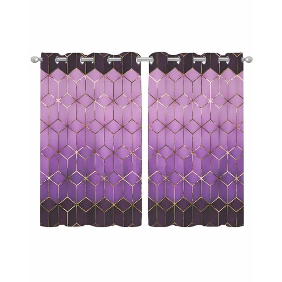Purple Geometric Sheer Curtains 45 Inch Length 2 Panels Set for Living Room/Bedroom, Ombre Modern Abstract Art Kitchen Curtains Grommet Semi-Sheer Curtains Drapes Voile Window Treatments 42"x45"x2