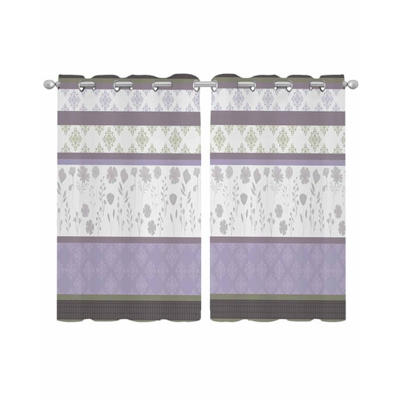 Purple Geometric Sheer Curtains 54 Inch Length 2 Panels Set for Living Room/Bedroom, Stripes Boho Spring Flowers Country Rural Kitchen Curtains Grommet Semi-Sheer Curtains Window Treatments 42"x54"x2
