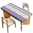 thumbnail image 1 of Purple Geometric Table Cloths for 6 Foot Rectangle Tables, Stripes Boho Spring Flowers Country Rural Patio Waterproof Elastic Fitted Tablecloths, Washable Rectangular Table Cover for Camping, 1 of 8