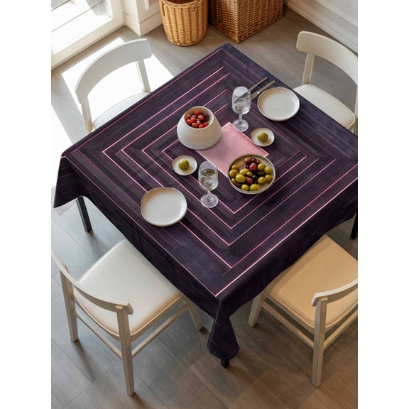 Purple Geometric Tablecloth Square Table Cloth 54x54, Waterproof Outdoor Table Cloth Covers Decorative Table Protector, Framed Abstract Art Modern Washable Table Cover for Kitchen Dinning Party