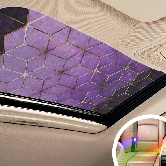 Purple Geometric Window Privacy Film Rainbow Static Cling Stain Glass Window Film for Glass Door, Decorative Sunroof Decal Sticker for Car Bathroom Home 17.7"x39.3" Ombre Modern Abstract Art