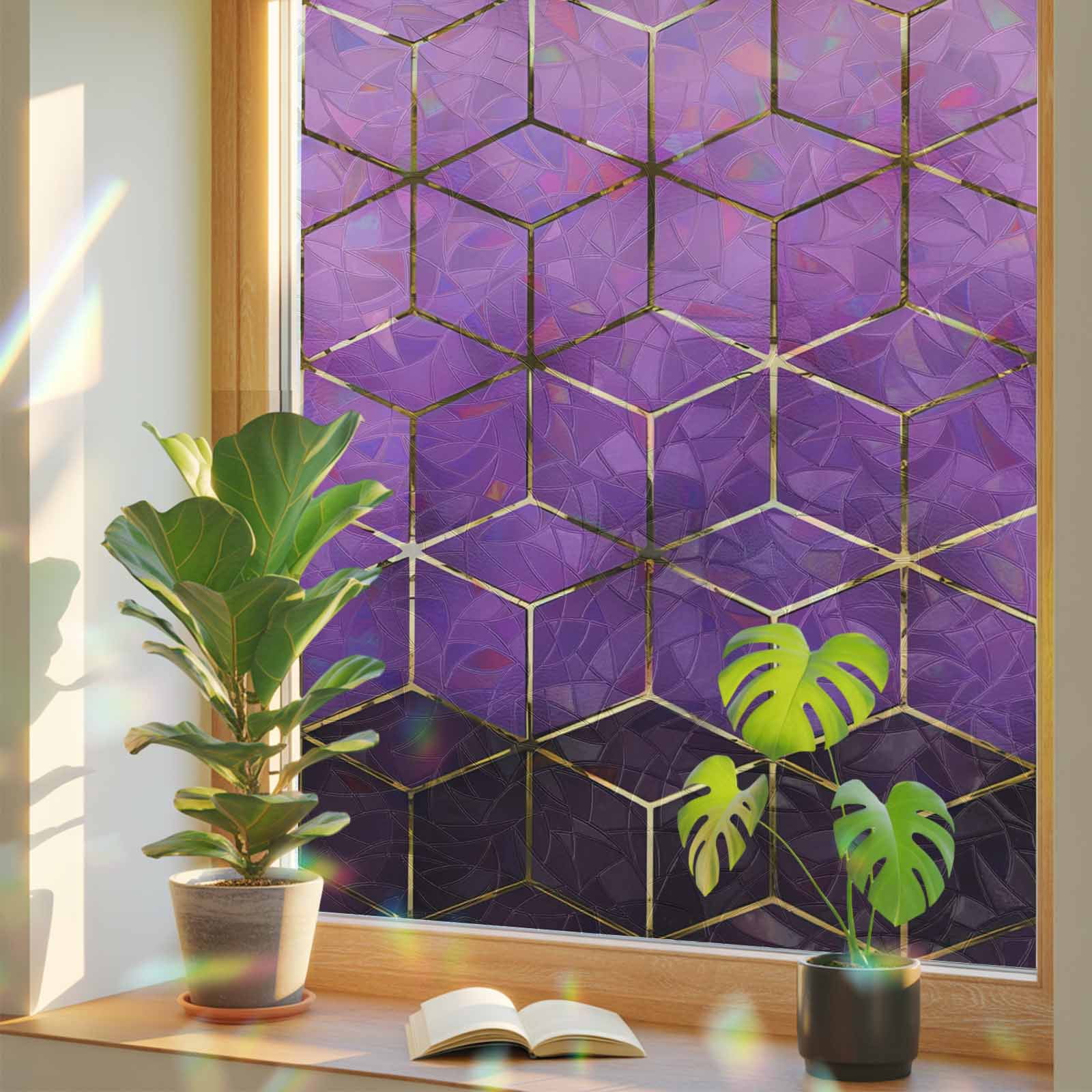 Purple Window Rim Purple Geometric Window Privacy Film Rainbow Static Cling Stain Glass ...