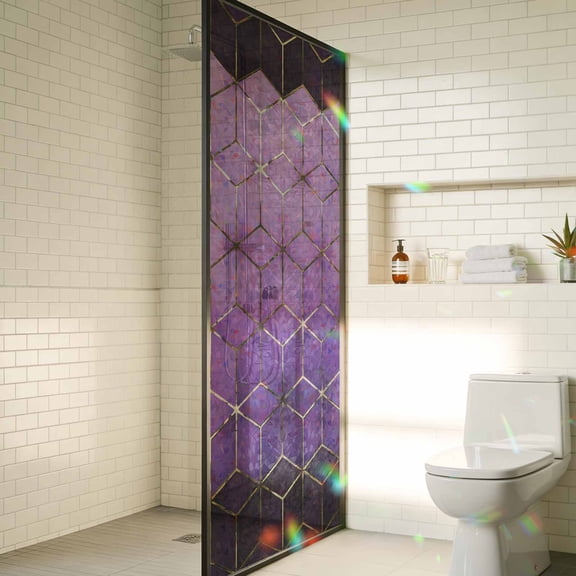 Purple Geometric Window Privacy Film Rainbow Static Cling Stain Glass Window Film for Glass Door, Decorative Sunroof Decal Sticker for Car Bathroom Home 29.5"x78.7" Ombre Modern Abstract Art