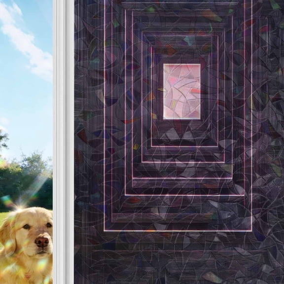 Purple Geometric Window Privacy Film Stain Glass, Reusable Decorative Rainbow Window Film, Framed Abstract Art Modern Non-Adhesive Static Cling Sun Blocking Stickers Decals Covers 23.6" x 59" (2pcs)