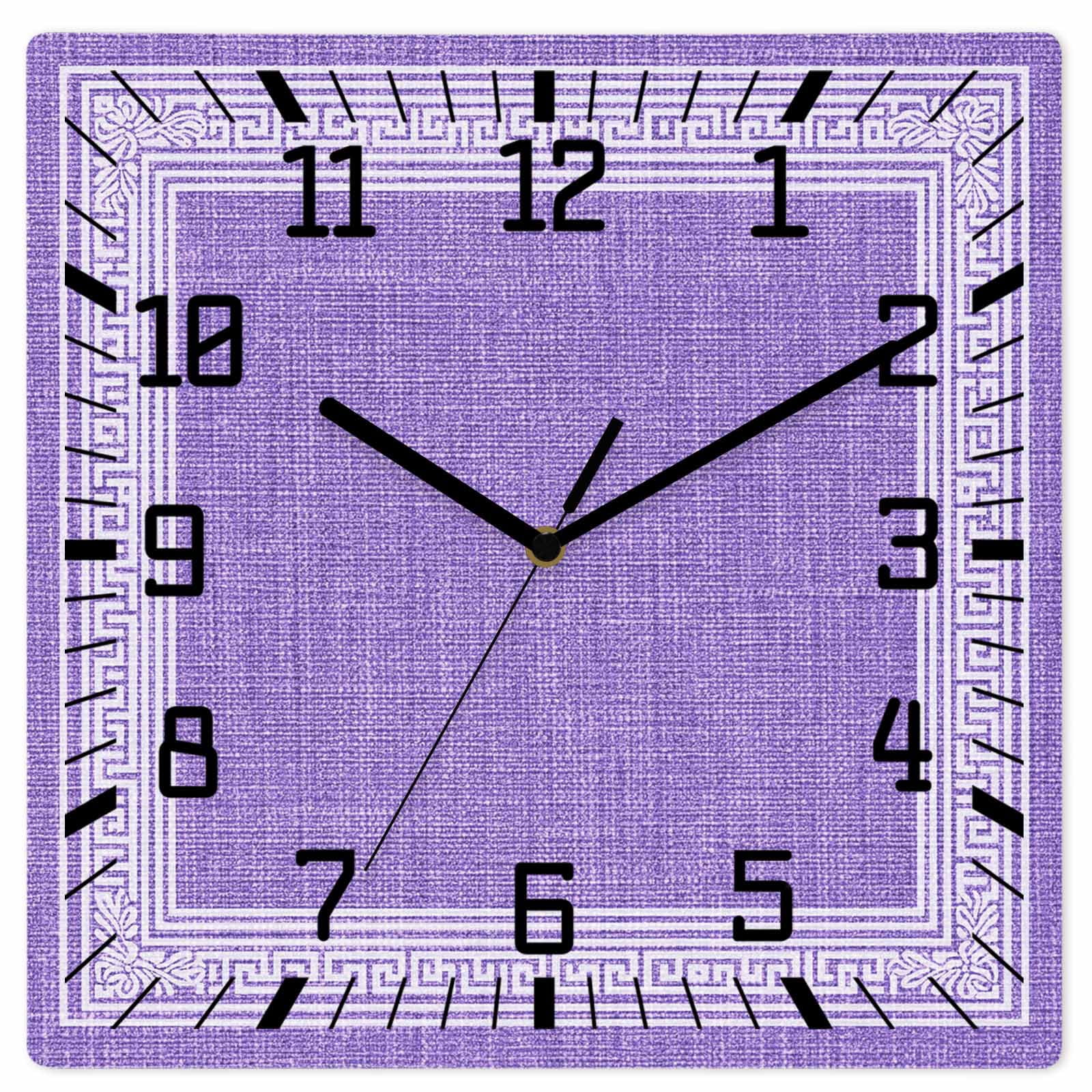 Purple Geometric Wooden Wall Clock Silent Non Ticking, White Greek Key ...