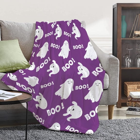 Purple Ghosts Blanket for Girls Women Kids Fleece Lightweight Throws Blanket Spooky for Boys Soft Flannel Blankets Decorations-60 x80