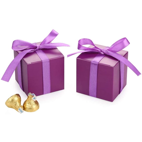 Purple Gift Candy Box Bulk 2x2x2 inches with Purple Ribbon Party Favor Box,Pack of 50