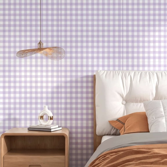 Purple Gingham Plaid wallpaper.Modern Minimalist Nordic style.Suitable for interior walls or cupboards.Soft pastel color aesthetic.