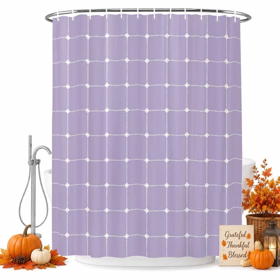 Purple Gingham Shower Curtain Set - Long 72" x 84" Washable Bathtub Curtain with 12 Hooks, Modern Minimalist Geometric Plaid Waterproof Fabric Stall Shower Curtains for Bathroom/Bathtub Décor