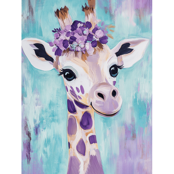 Purple Giraffe Flower Crown Canvas Painting Suitable for Living Room Bedroom Bathroom Office and Hallway Decoration.