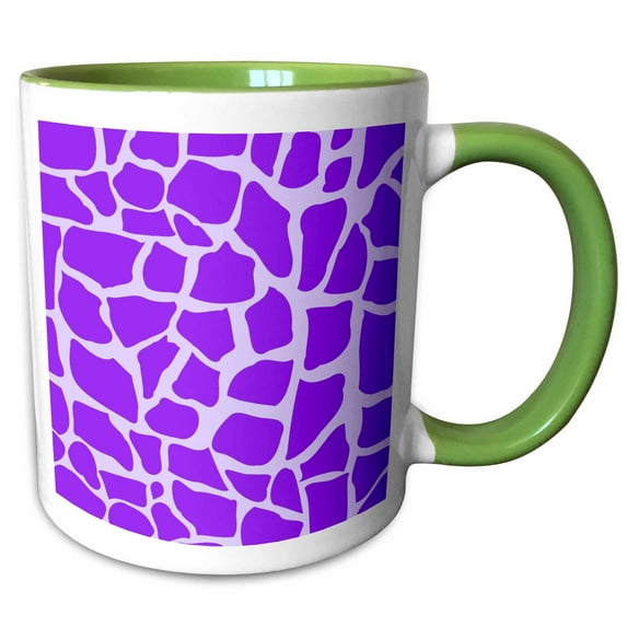 3drose, Purple Giraffe Pattern Animal Print Mosaic - Wild Girly Pattern - Funky Fashions Spotted Mottle, 11oz Two-tone Green Mug