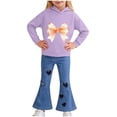 thumbnail image 1 of Purple Girls 2-Piece Outfit Set, Lavender Hoodie & Flared Jeans with Bow, Cute Casual Clothes for Kids Little Kids 2-8 Years,Size 5-6 T, 1 of 8