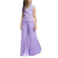 thumbnail image 1 of Purple Girls 2 Piece Outfit Set: Sleeveless Vest & Pleated Wide Leg Pants, Kids to Kids Party & Dressy Casual Clothes,Size 6-7T, 1 of 7