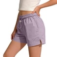 thumbnail image 1 of Purple Girls Drawstring Shorts Elastic Waist High Waisted Side Slit Patch Pocket Breathable Lightweight Quick Dry Polyester Kids Little Kid 12 Months-10 Years,Size 6 T, 1 of 5