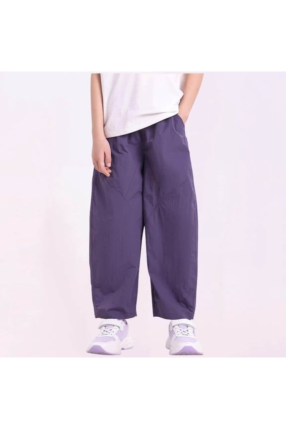 Purple Girls Pull On Pants for Little Girls, Elastic Waist Soft Breathable Casual Nylon Pants Size 5,Size 7 T